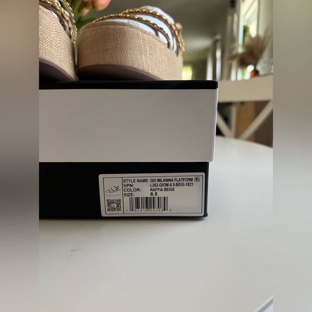 NWT Gio Milanina Flatform Sandal In Beige Raffia - Picture 15 of 15